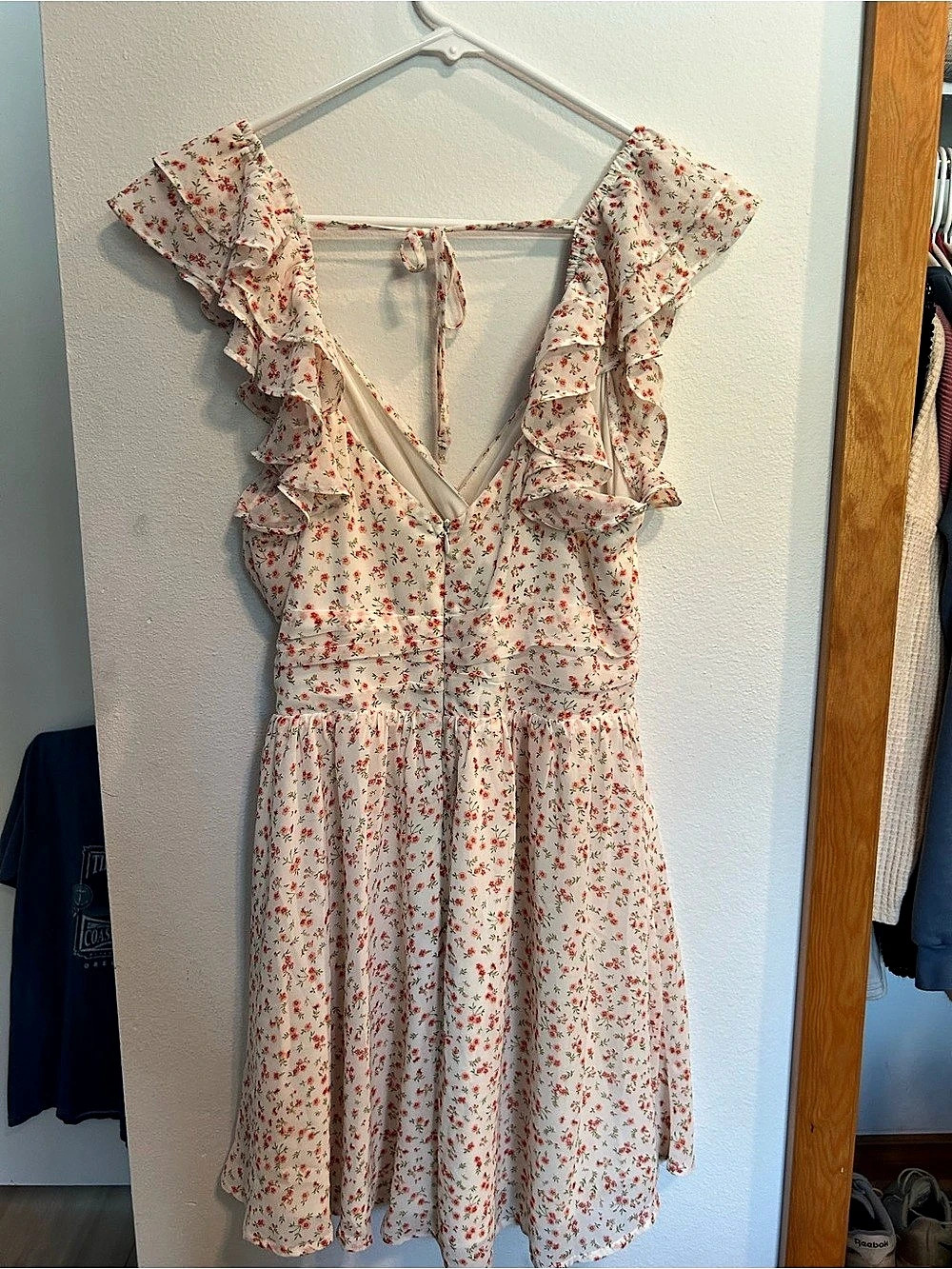 Altar'd State Floral Ruffle Midi Dress in White & Red Like New